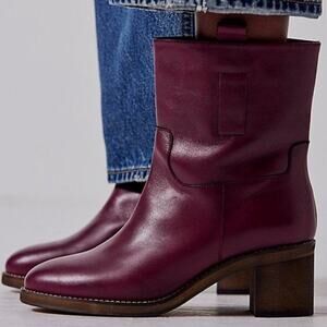 NEW Free People Tabby Pull On Ankle Boots Wild Mulberry Leather Bootie 41 $198
